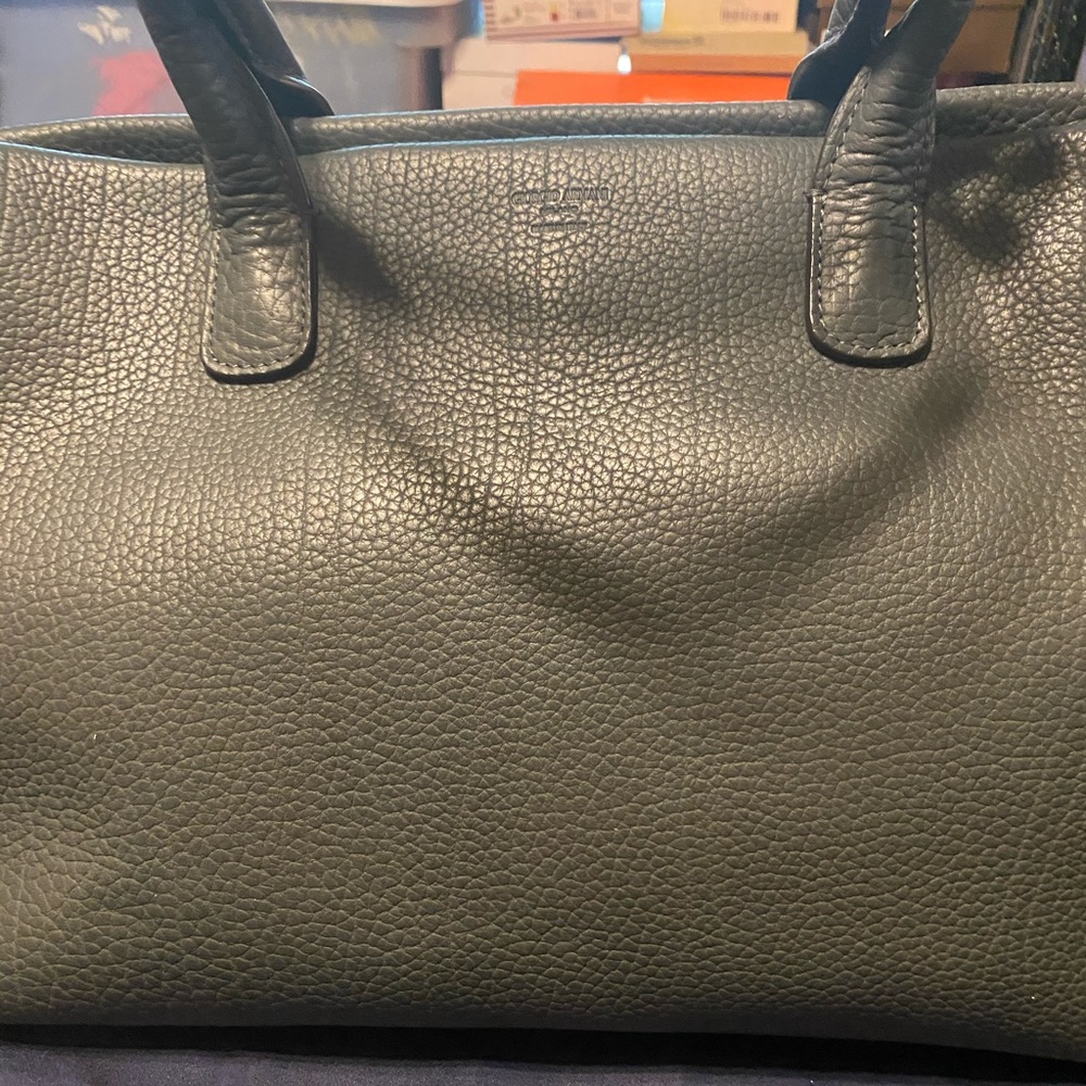 Gently used, vintage large green Giorgio Armani tote bag.